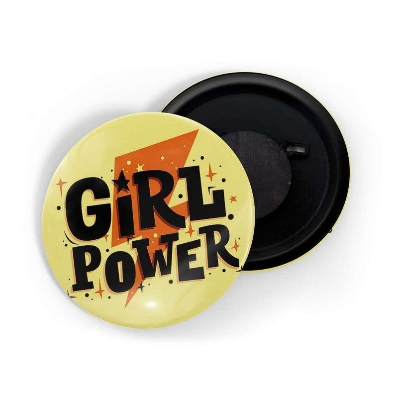 dhcrafts Yellow color Round Fridge Magnet Girl Power D11 Glossy Finish Design Pack of 1